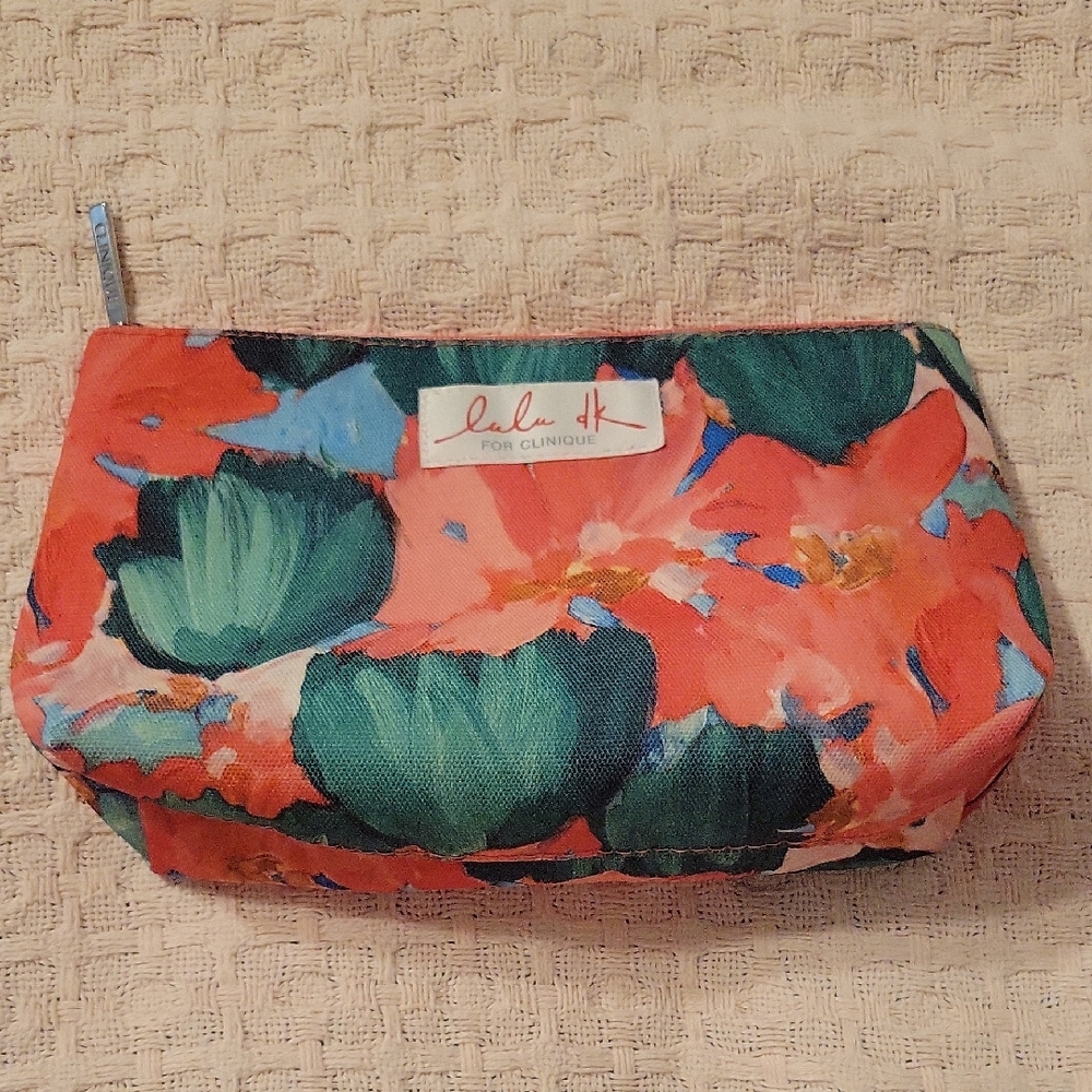 Clinique Vibrant Floral Cosmetic Bag - Coral and Teal